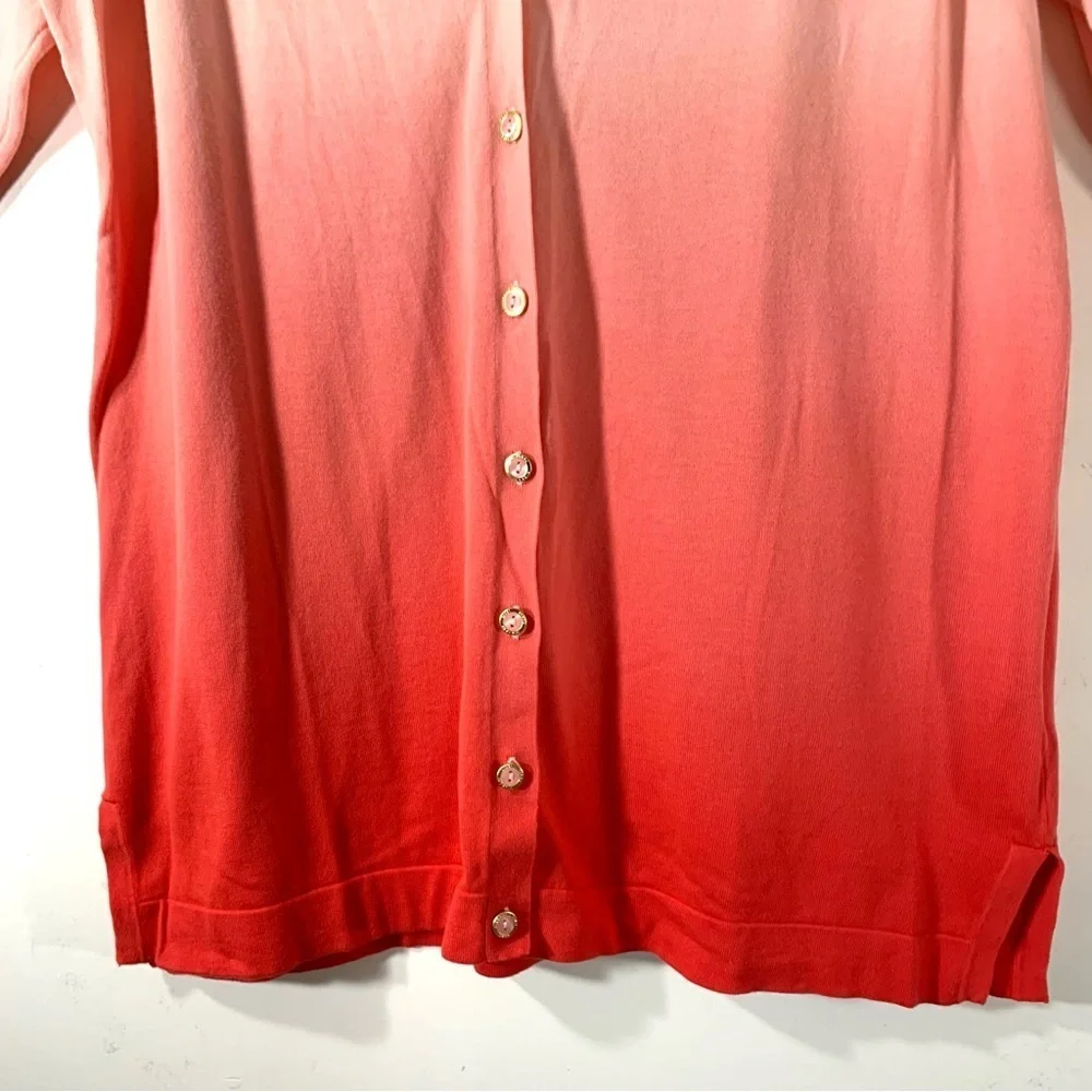 2/$35 Isaac Mizrahi Coral Dip Dye Three Quarter Sleeve Cardigan
